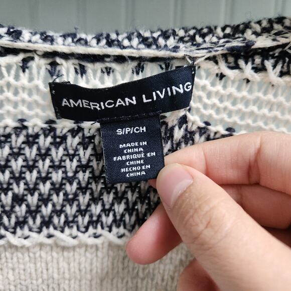 American Living Black and White Stripe Knit Half Sleeve Fringe Open Cardigan - Picture 5 of 7